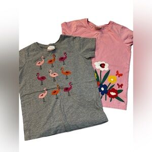 Hannah Andersson girls Ts pink with glittered floral and grey with flamingos